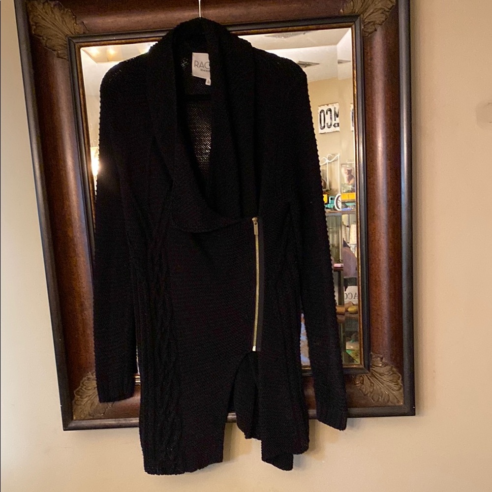 Black Sweater with Asymmetrical Zipper